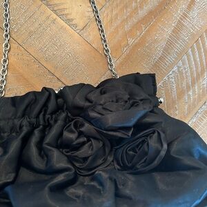 White House Black Market Satin Rose Clutch with Chain Strap. Wedding, graduation